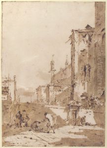 Dice Players in a Venetian Square by Francesco Guardi