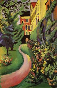 Our garden with blooming borders by August Macke