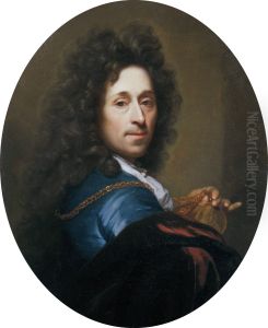 Self portrait of Godefridus Schalcken (1643-1706) with the medal of Johann Wilhelm, Elector Palatine by Godfried Schalcken