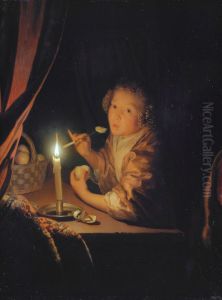 Girl Eating an Apple by Godfried Schalcken