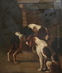 Hounds Beside A Hearth by Jules Chardigny