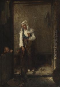 Woman And Child Tending Chickens by Jean-Baptiste-Simeon Chardin