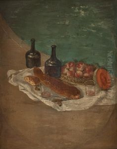 Stillleben Mit Obst, Baguette, Weinflaschen Und Glasern by Jean-Baptiste-Simeon Chardin