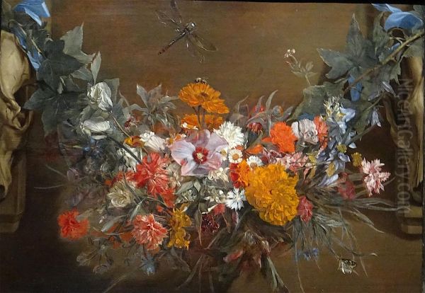 Flower garland with dragonfly - view 1
