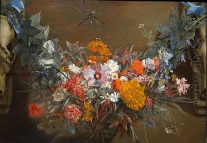 Flower garland with dragonfly