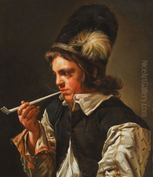 Young Man Smoking a Pipe - view 1