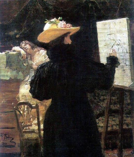 Portrait of Princess Maria Klavdievna Tenisheva while working - view 1