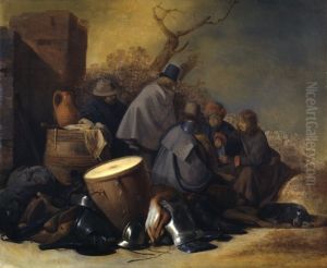 Kartenspielende Soldaten im Freien by Gerard Ter Borch