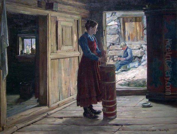 Woman making Butter - view 1