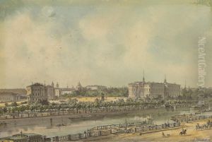 View Of The Mikhailovsky Castle From Across The Fontanka by Iosif Iosifovic Charlemagne