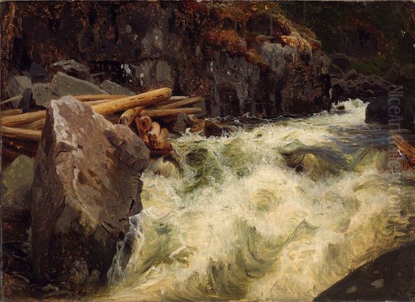 En foss under en bratt berghammer - view 1