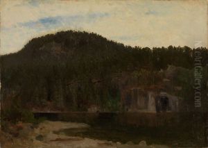 Skogstudie med vann by August Cappelen