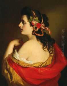 Portrait of a young girl in profile with bands in her hair by Friedrich von Amerling