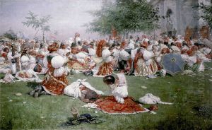 Les pelerins slovaques (de Moravie) devant l'eglise by unknown