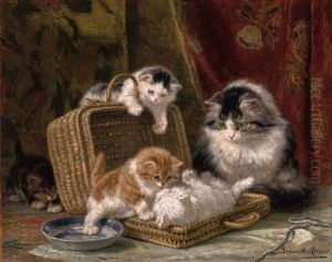 Kittens playing by Henriette Ronner-Knip