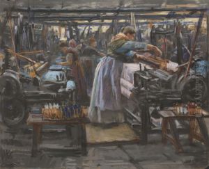 Interior from Hjula weaving Mill by Wilhelm Peters
