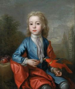 Portrait Of A Boy Feeding Plums To A Crimson Rosella