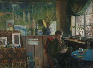 At the Widow. Portrait of the Artist Kalle Lochen by Karl Jensen-Hjell
