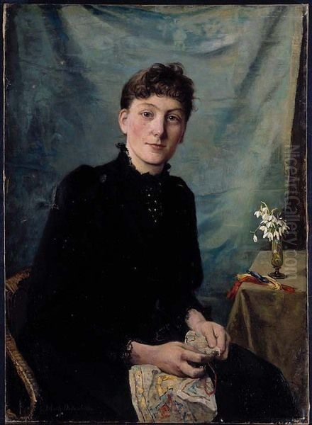 Sittende ung dame med broderi - view 1