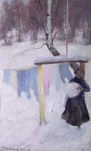 Winterlandscape with Laundry by Carl Dornberger