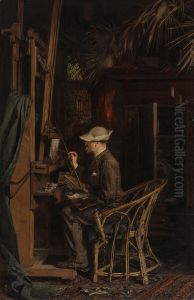 The artist Jan Linse in the studio of Van Maasdijk, Oudedijk Rotterdam by Alexander van Maasdijk