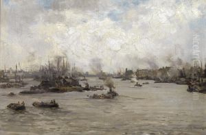 View of the Meuse River by Jan Hendrik van Mastenbroek