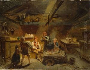 En gutt som bringer hjem et sykt lam by Adolph Tidemand