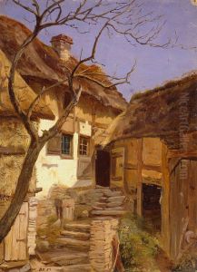 Tysk bondegard by Adolph Tidemand