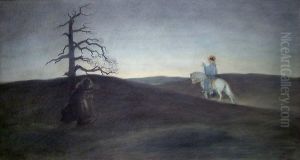 St. Olav and Gjogola in an Evening Landscape by Christian Skredsvig