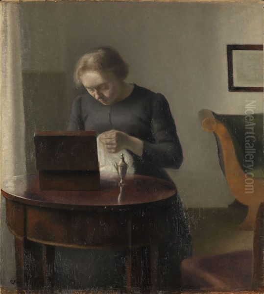 The Artist's Wife at a Sewing Table - view 1