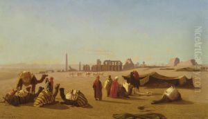 A Caravan At Rest, The Temple Of Karnak, Thebes In The Distance