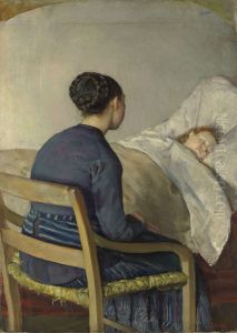 Mor ved sitt barns seng by Christian Krohg