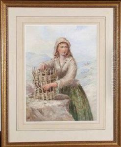 A Young Woman Holding A Wicker Basket by William Charles