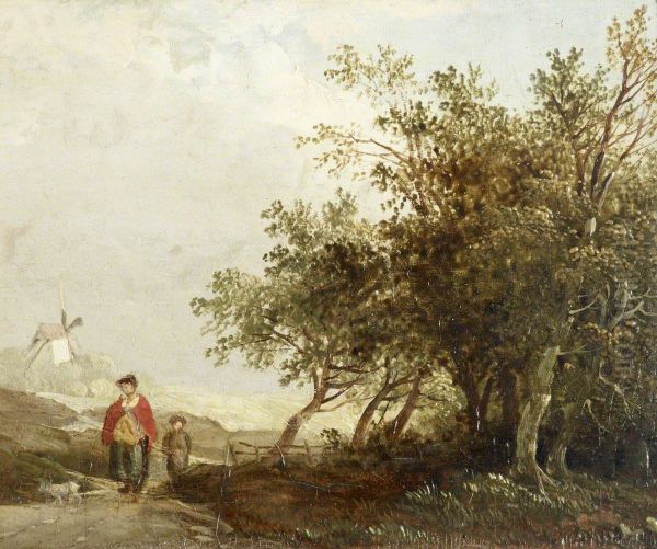 Mother and Child on a Track by a Coppice - view 1