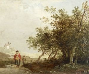 Mother and Child on a Track by a Coppice by Edward Charles Williams
