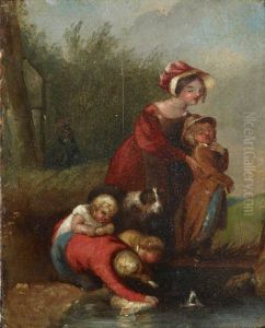 Family Group by a Footbridge by Henry Thomson