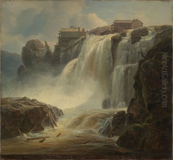 The Waterfall "Haugsfossen" at Modum in Norwegen - view 1