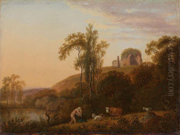 Italian Landscape with Ruins and bathing Woman - view 1
