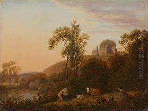 Italian Landscape with Ruins and bathing Woman by Johann Christian Klengel