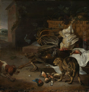 Still life with fowl and fruits