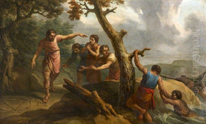 Aristippus and His Companions after Being Shipwrecked, Seeing Mathematical Diagrams, Realise the Land Was Inhabited (a set of three decorative wall panels) Aristippus and His Companions after Being Shipwrecked, Seeing Mathematical Diagrams, Realise the Land Was Inhabited (a set of three decorative wall panels)