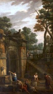 Fountain with Women Washing Clothes (a set of six decorative wall panels) by Antonio Zucchi