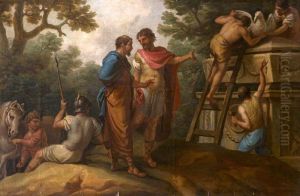 Mitellus Ordering a Marble Crow to Be Put on the Tomb of His Former Master, Diodorus Siculus (a set of three decorative wall panels) Mitellus Ordering a Marble Crow to Be Put on the Tomb of His Former Master, Diodorus Siculus (a set of three decorative wall panels)