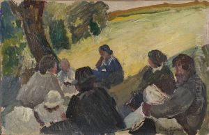 A gathering in a meadow. by Eiler Sorensen