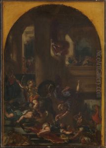 Heliodor drives ut av tempelet i Jerusalem by Eugene Delacroix