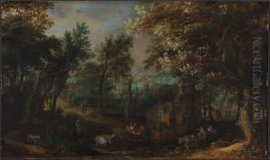 Skoglandskap med figurer by David Vinckboons I