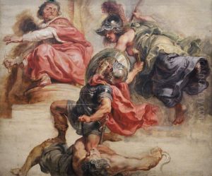 Wisdom shields the throne of James I of England from Discord
