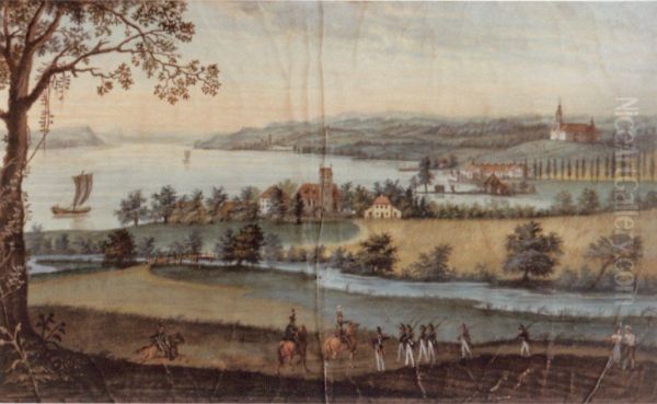 Ansicht des Bodensees mit Seefelden (Kirche St. Martin), Wallfahrtskirche Birnau und Schloss Maurach. - view 1