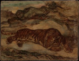 Tiger in Repose by Antoine-louis Barye