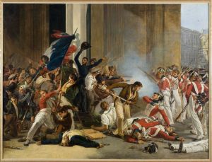 Prise du Louvre, le 29 juillet 1830 ; massacre des gardes suisses by Jean Louis Bezard